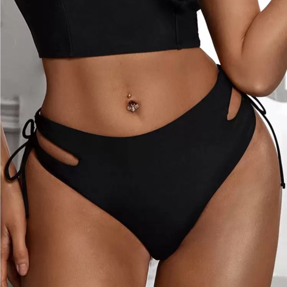 SHEIN Black Women's Swimwear Tie Bikini Bottoms Medium